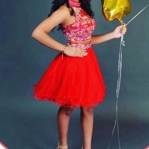 Two piece red floral dress
